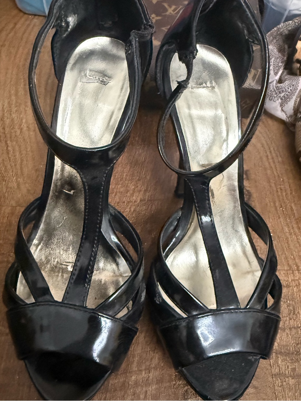 Steve Madden Black Patent T-Strap High Heel Sandals